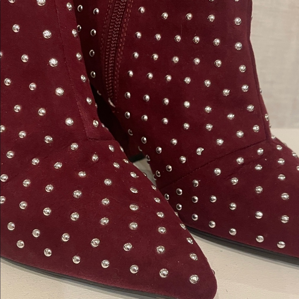 Studded Burgundy Ankle Boots size 7 like new - Picture 2 of 5